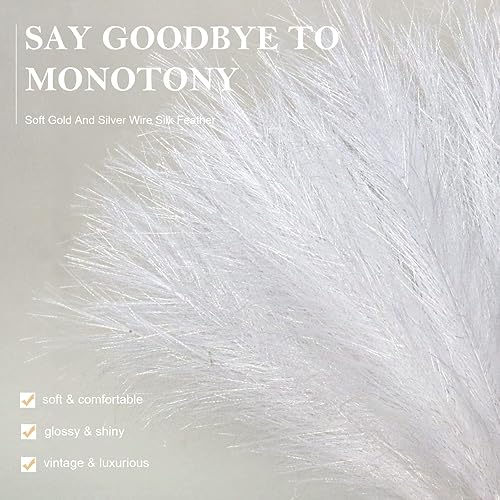 Miniatura 2 de Hierba de Pampas Artificial Decoración Bohemia, Pusuny 5 Piezas 18" Pompas Artificiales Blancas para Decoración de Casa de Campo, Hogar, Oficina,