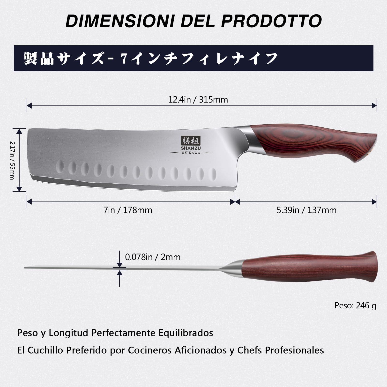 SHAN ZU Coltello Nakiri 18cm, Coltello da Cucina Giapponese per Carne e Verdure, Coltello da Chef Lama Acciaio Inossidabile ad Alto Tenore di Carbonio 10Cr15Mov e Impugnatura Ergonomica in Legno Pakka