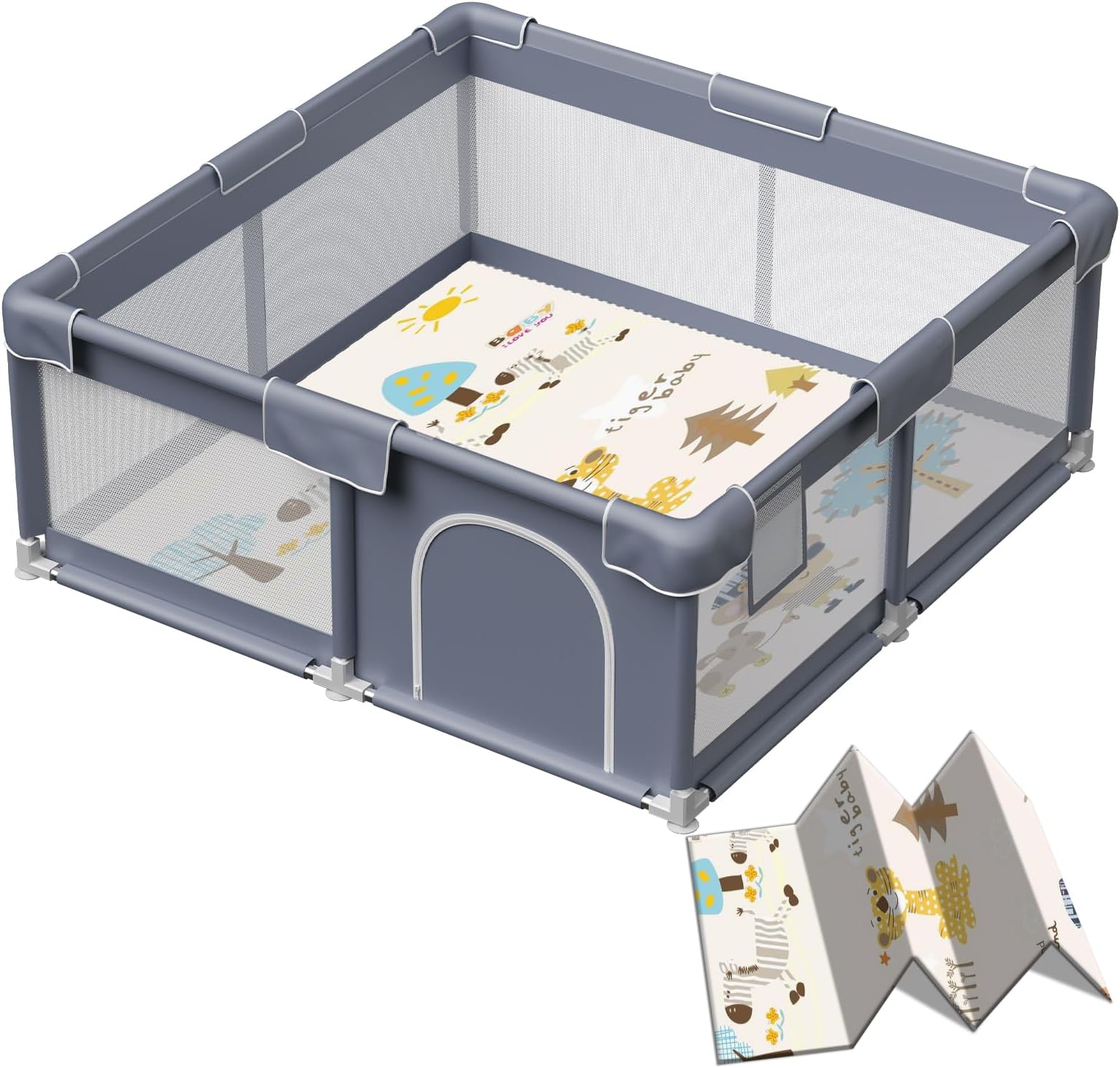 Baby Playpen with Mat, 50x50 Inch Playpen with Mat