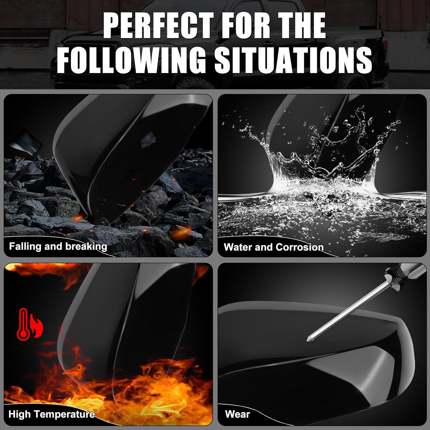 Gloss Black Replacement Mirror Cover Caps for 2016-2023 Toyota Tacoma With Turn Signal Model, Not for without Turn Signal Model