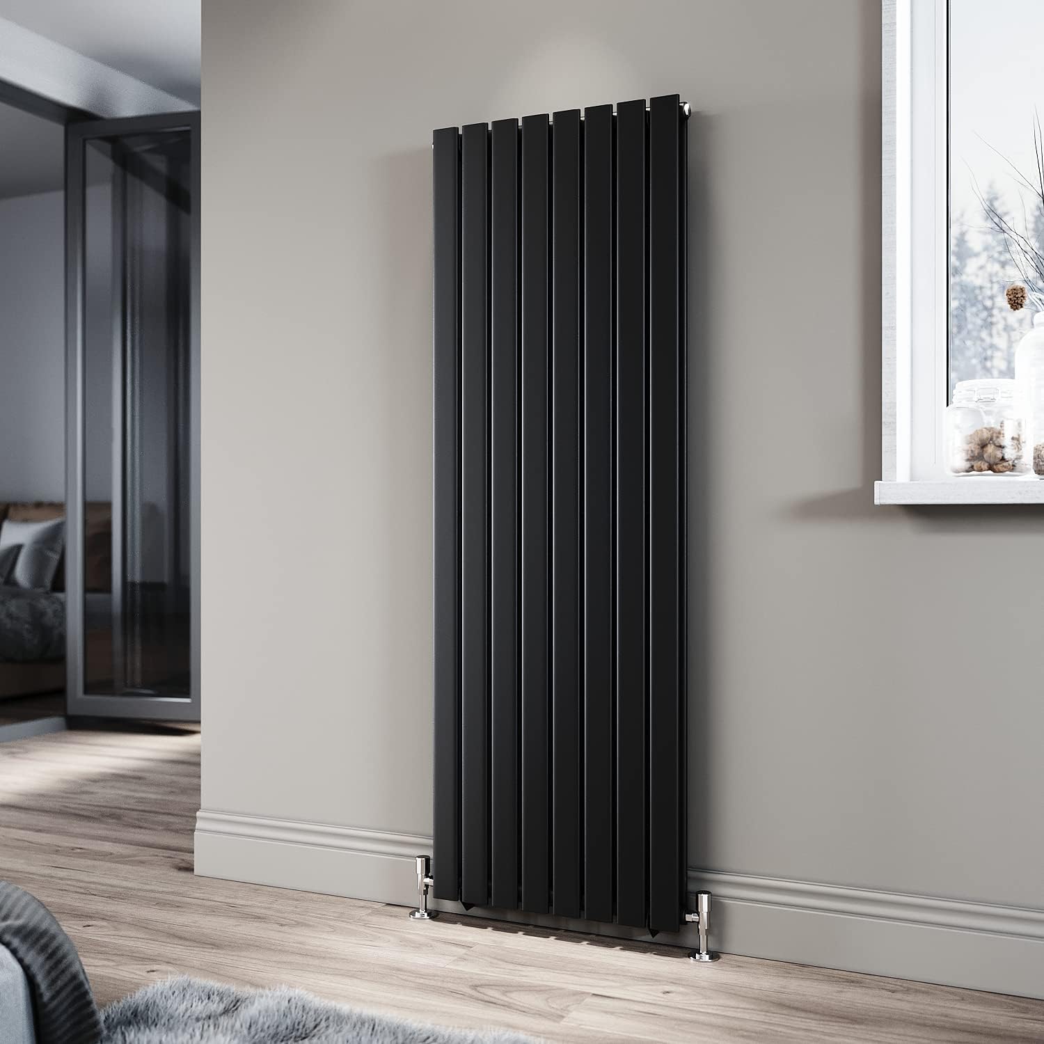 ELEGANT 1600 x 544 mm Black Vertical Radiator Tall Upright Double Flat ...