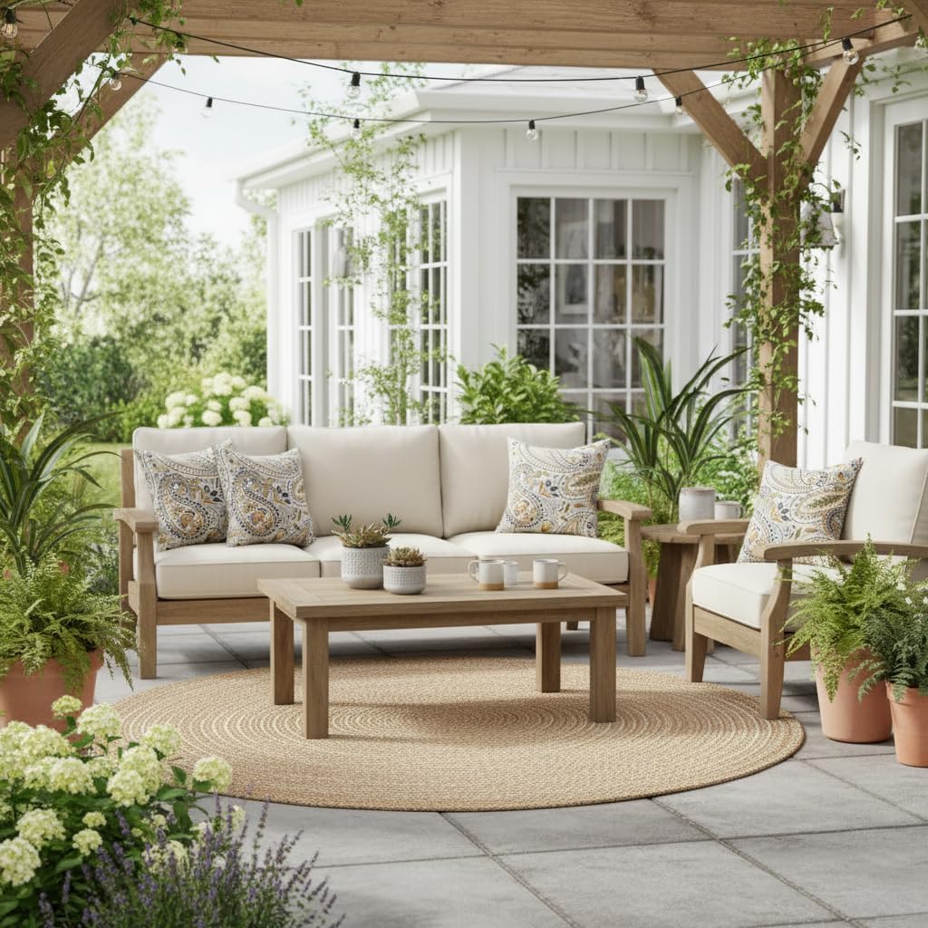 Set of 2 Outdoor Throw Pillows 17 x 17 Inch – Reversible Square Patio Accent Pillows – Weather-Resistant Polyester Fabric – Eco-Friendly Recycled Polyfiber Fill, Arctic Paisley