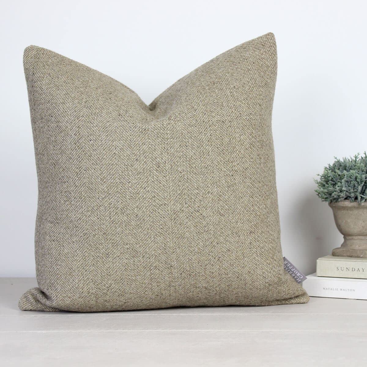 Harrison Cropper Stone Carnegie Herringbone Beige Neutral Square Cushion (20", Cover Only)