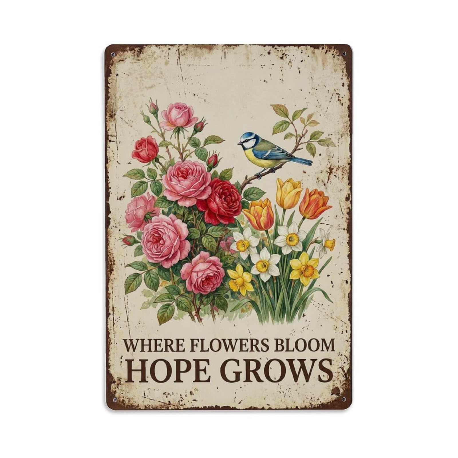 Where Flowers Bloom Hope Grows Metal Tin Sign