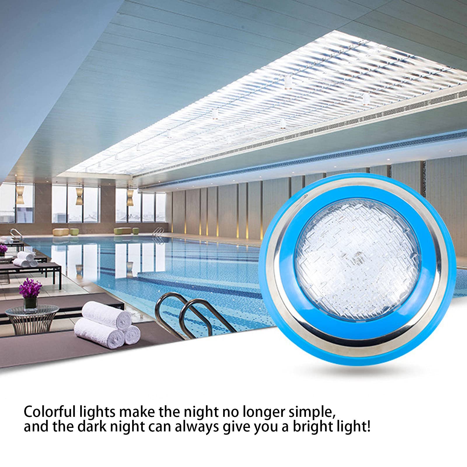 Fafeicy Luce Subacquea, Luce per Piscina a LED Simming Lampada da Parete Subacquea in Acciaio Inossidabile AC12V RGB Perline Lampada Ad Alta Potenza 18 Tasti, Luci Subacquee Continue (24W)
