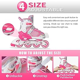 MammyGol Adjustable Inline Skates for Girls Kids Boys Youth with Light up Wheels, Pink Beginner Blades Roller Skates for Boys Size 1 2 3 4 Ages 6-12