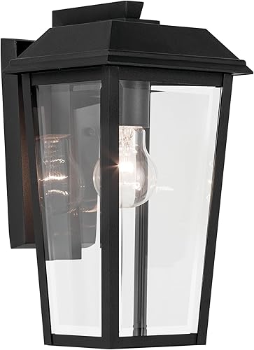 KICHLER Mathus - Lámpara de pared tradicional para exteriores con 1 luz, texturizada, de lujo, con cristal transparente, para paredes exteriores,