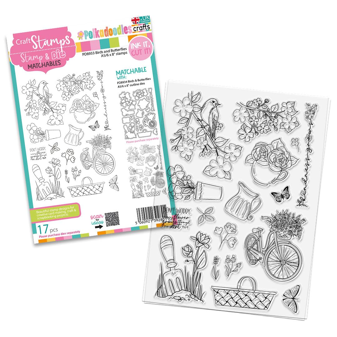 Polkadoodles Birds and Butterflies Clear Stamps for Card Making, Craft, Scrapbooking, Mixed Media, PD8933