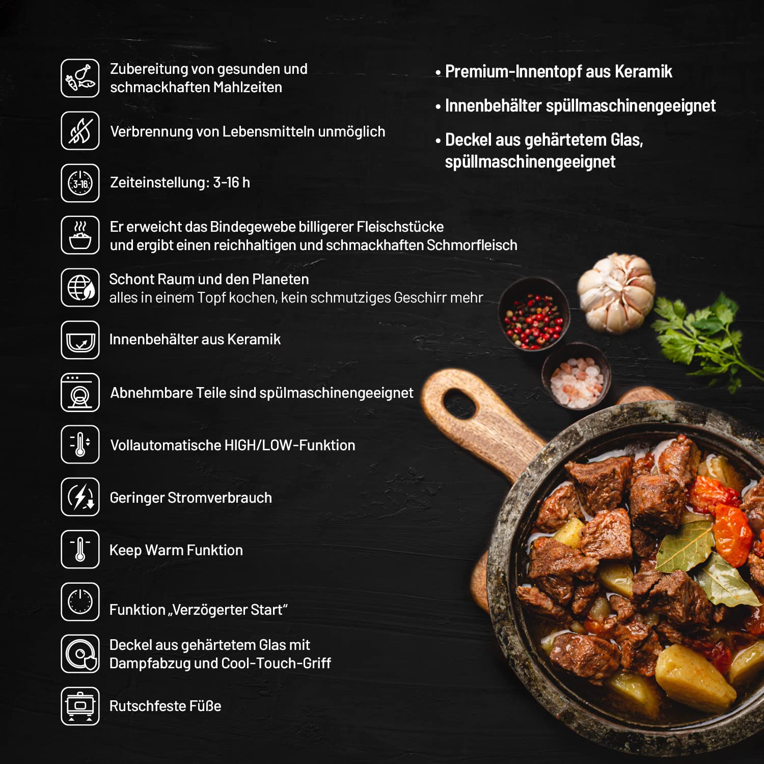 Lauben Slow Cooker 3500SB 3,5L - Cocina lenta con tecnología Thermeffect® SlowHeat®
