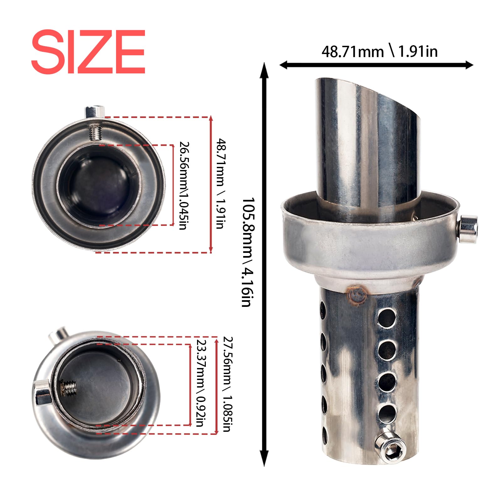 Larcele Endschalldämpfer für Motorrad, 48 mm, verstellbar und zerlegbar, universell, geneigter Endschalldämpfer XSQ-01