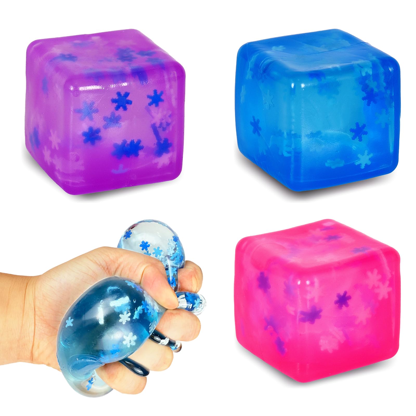 FazaVexior 3-Pack 5cm Squishy Squeeze Toys - Stress Balls, Fidget Toys & Sensory Toys for Kids 3+, Blue, Pink, Purple