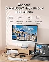 Vista 2 de Belkin Concentrador USB C, concentrador de 5 puertos con pantalla HDMI 4K @ 60Hz, entrega de energía de 100 W, transferencia de datos rápida de 5
