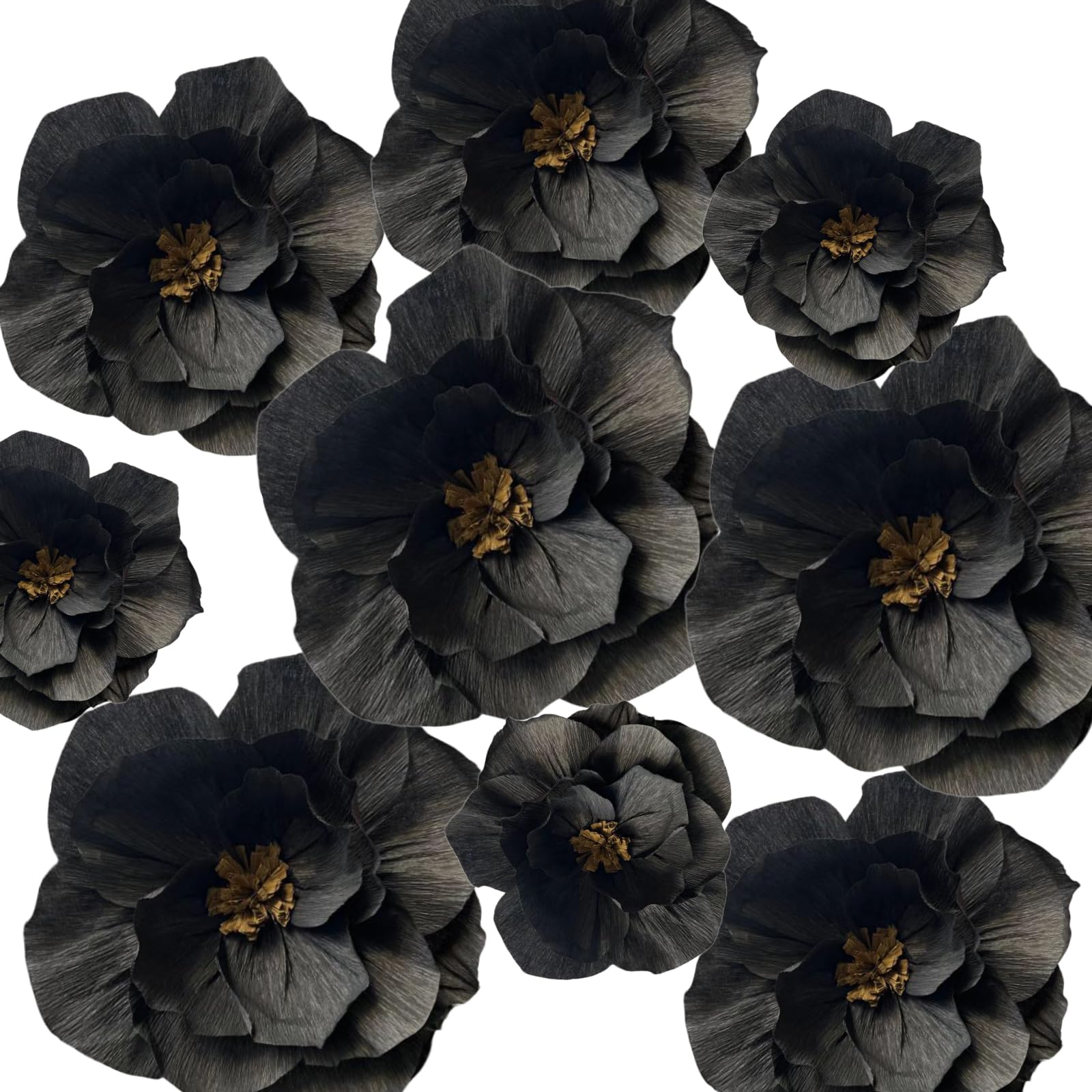 SZHUIHER Black Paper Flowers Decoration for Wall Total 9 Pcs, Artificial Flowers for Wedding Decor,Flower Backdrop Decor, Baby Bridal Shower Birthday Party, Black 3D Wall Flowers Decor