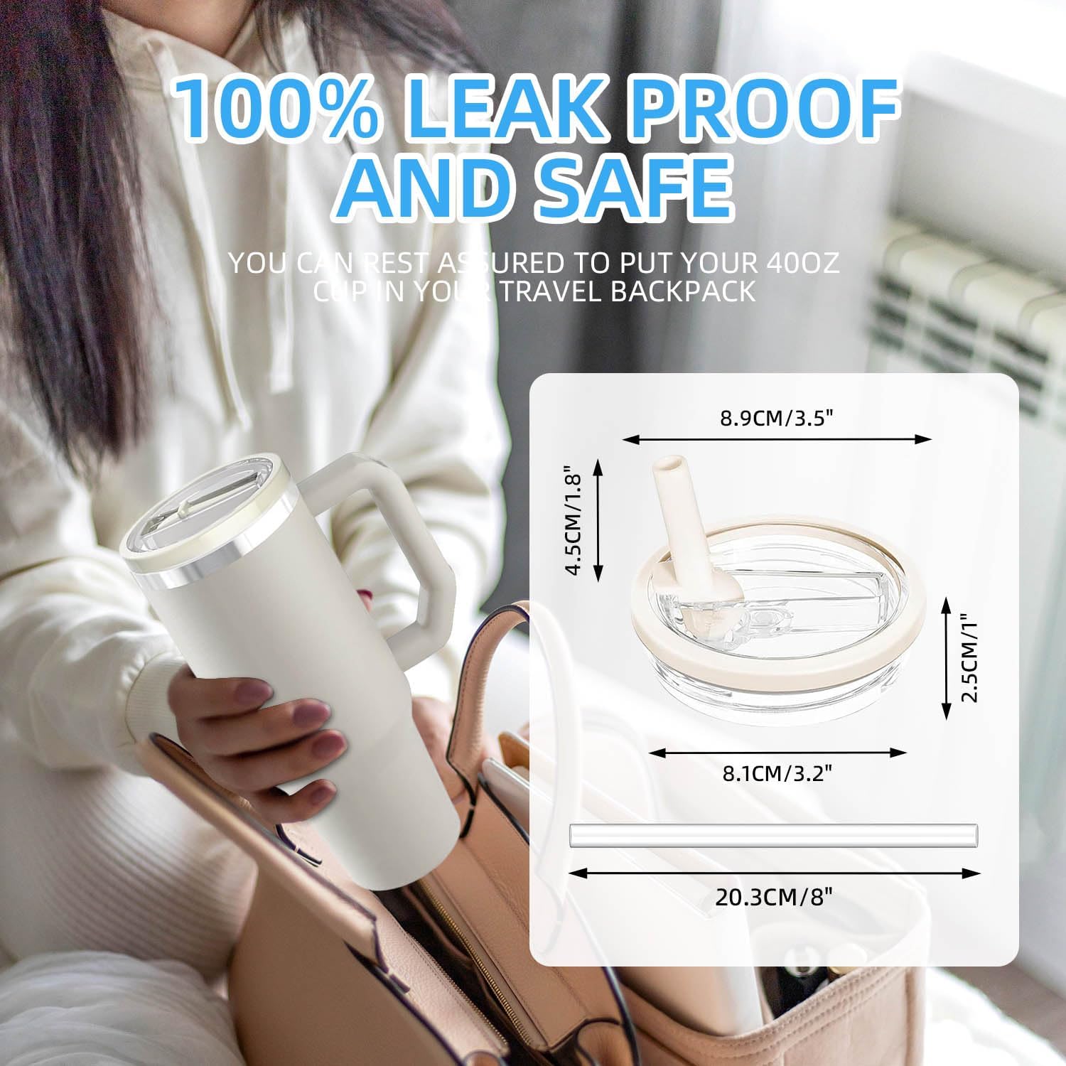 30 OZ Tumbler Lid Replacement Fit for Stanley Quencher, 2 Pack Leakproof Top Cover Spill Proof Flip Straw Lids Compatible with Stanley Cup Accessories, Cream - Image 6