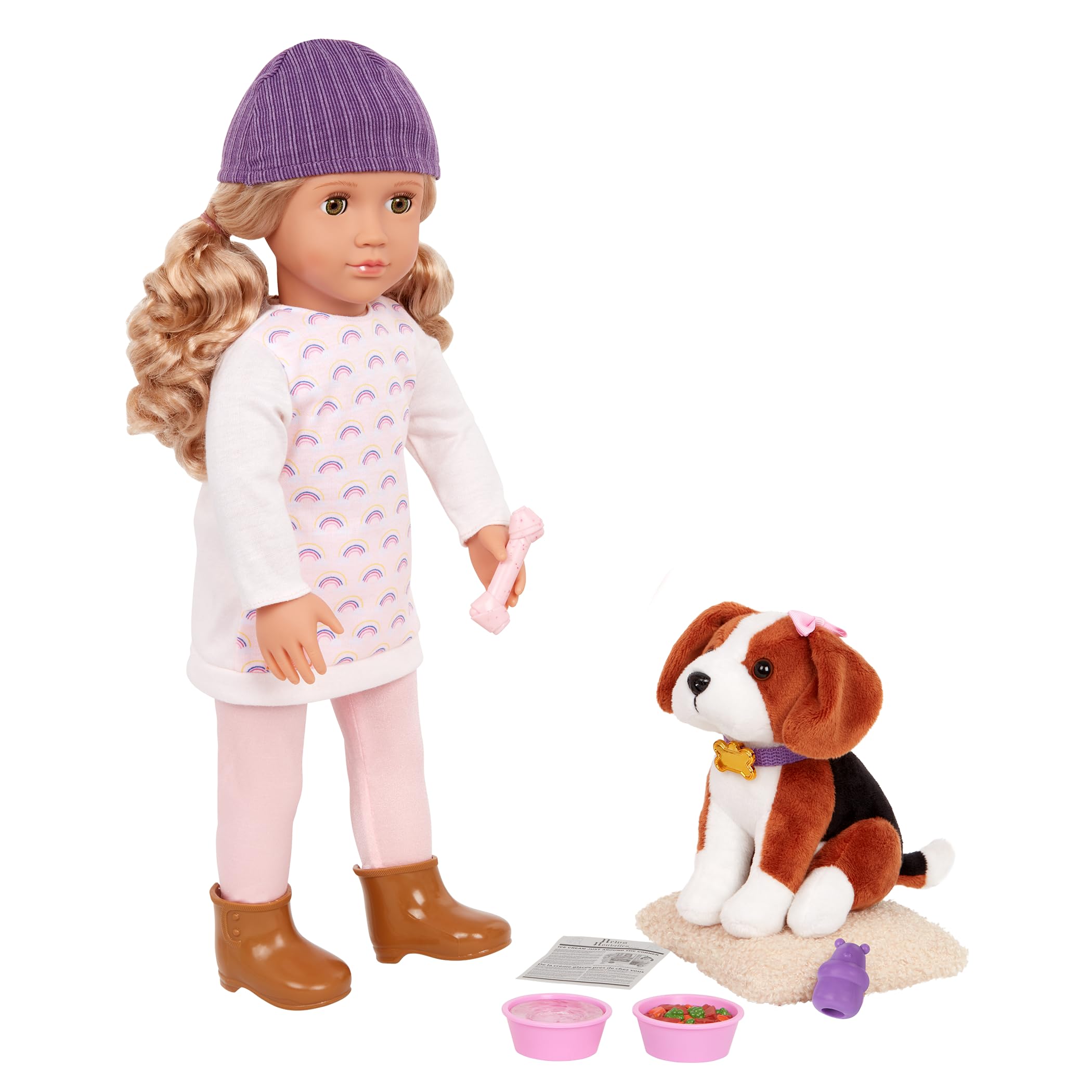 Our Generation - Ember & Elsie, lalka 46 cm i szczeniak Beagle | 46 cm lalka z pluszowym szczeniakiem Beagle 15 cm, strój i akcesoria do karmienia i spacerów, od 3 lat