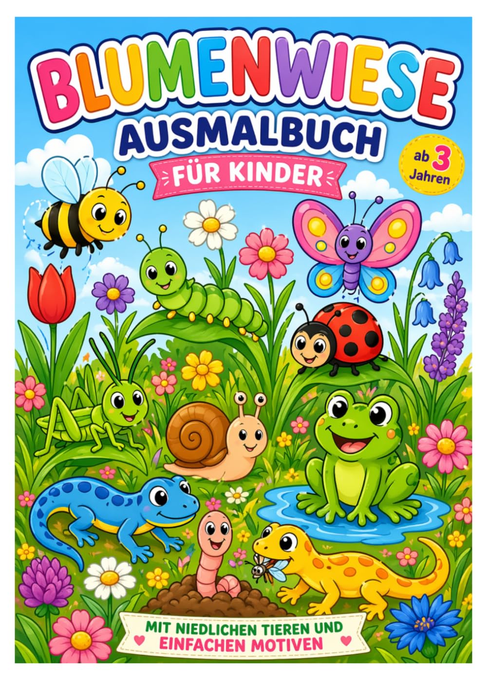Blumenwiese Malbuch für Kinder ab 3 Jahren: Mit niedlichen Tieren, einfachen Motiven und großen Ausmalbildern für kleine Künstler (Meine ersten Malbücher)