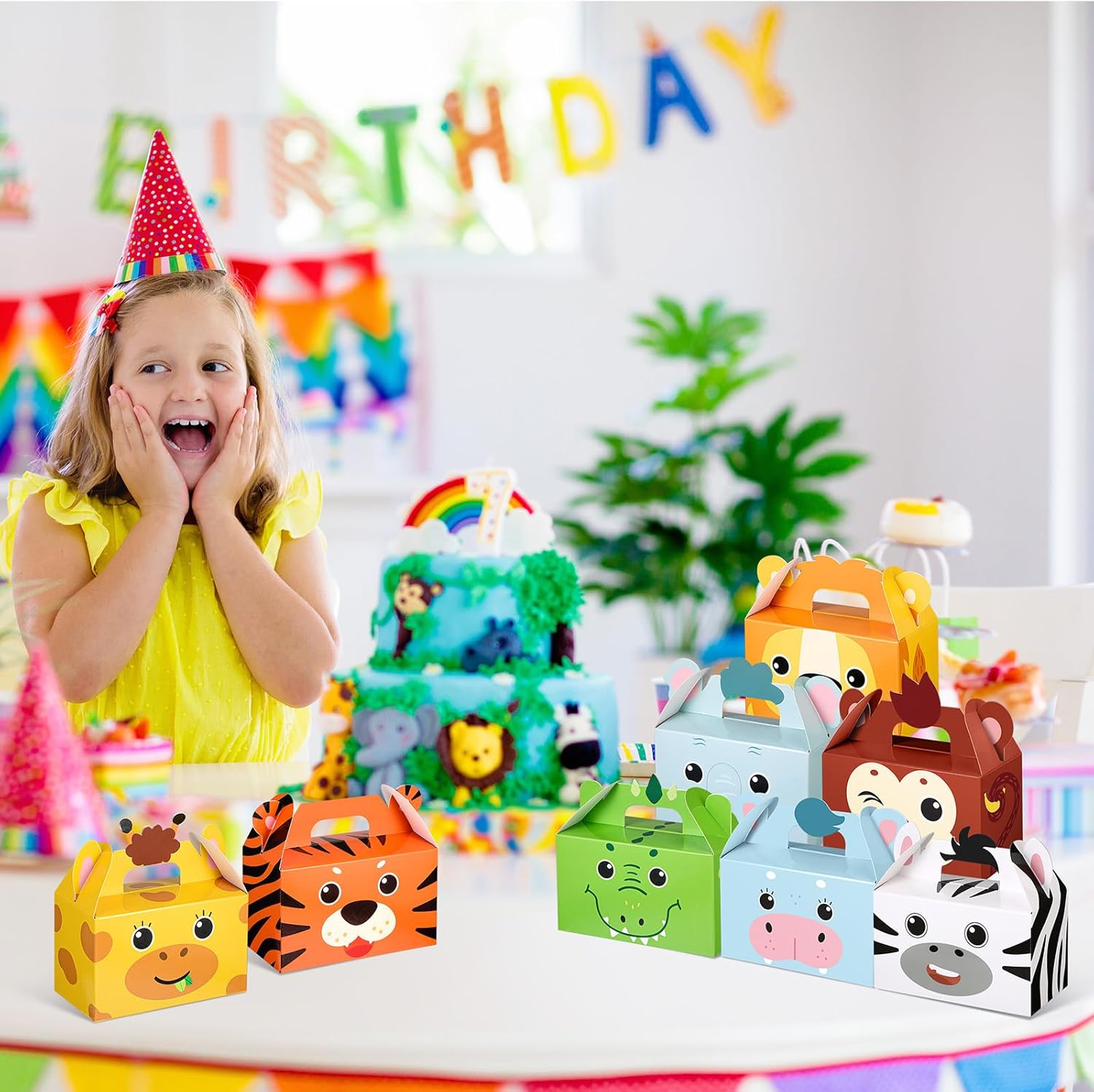 PerKoop 24 Pcs Safari Animal Party Favor Box Jungle Safari Animal Treat Box Gift Cute Zoo Animal Goodie Boxes Cardboard Candy Gift Box for Kids Girl Boy Baby Shower Jungle Theme Party Supplies - Image 5