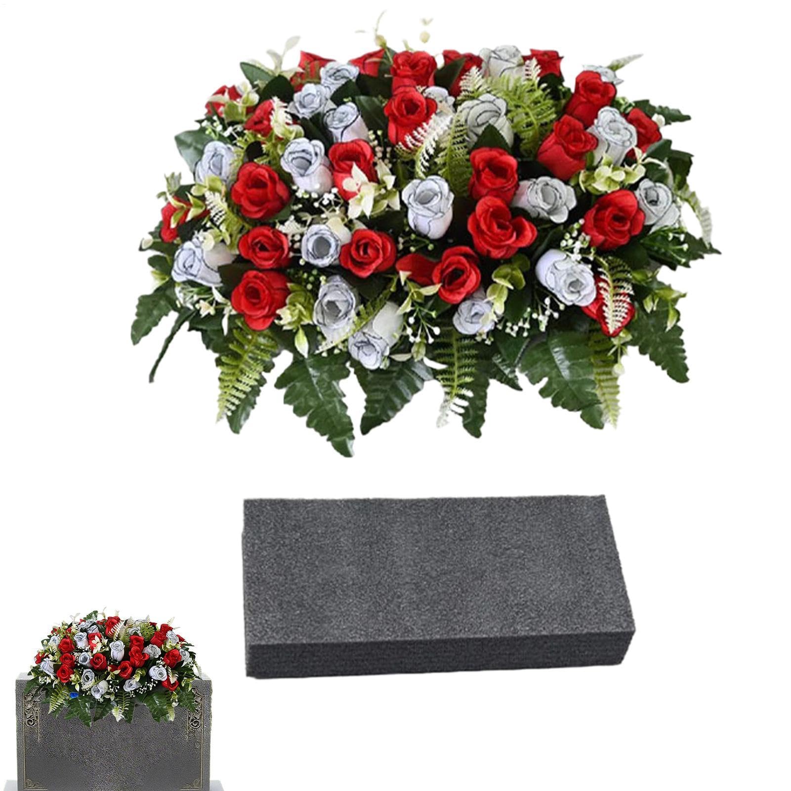 Générique Fleurs De Cimetière Roses artificielles mémorial | Fleurs Artificielles Commémoratives Décor De Tombe Pour Pierre Tombale Tombe Cimetière Couronnes Funéraires Jardin Patio
