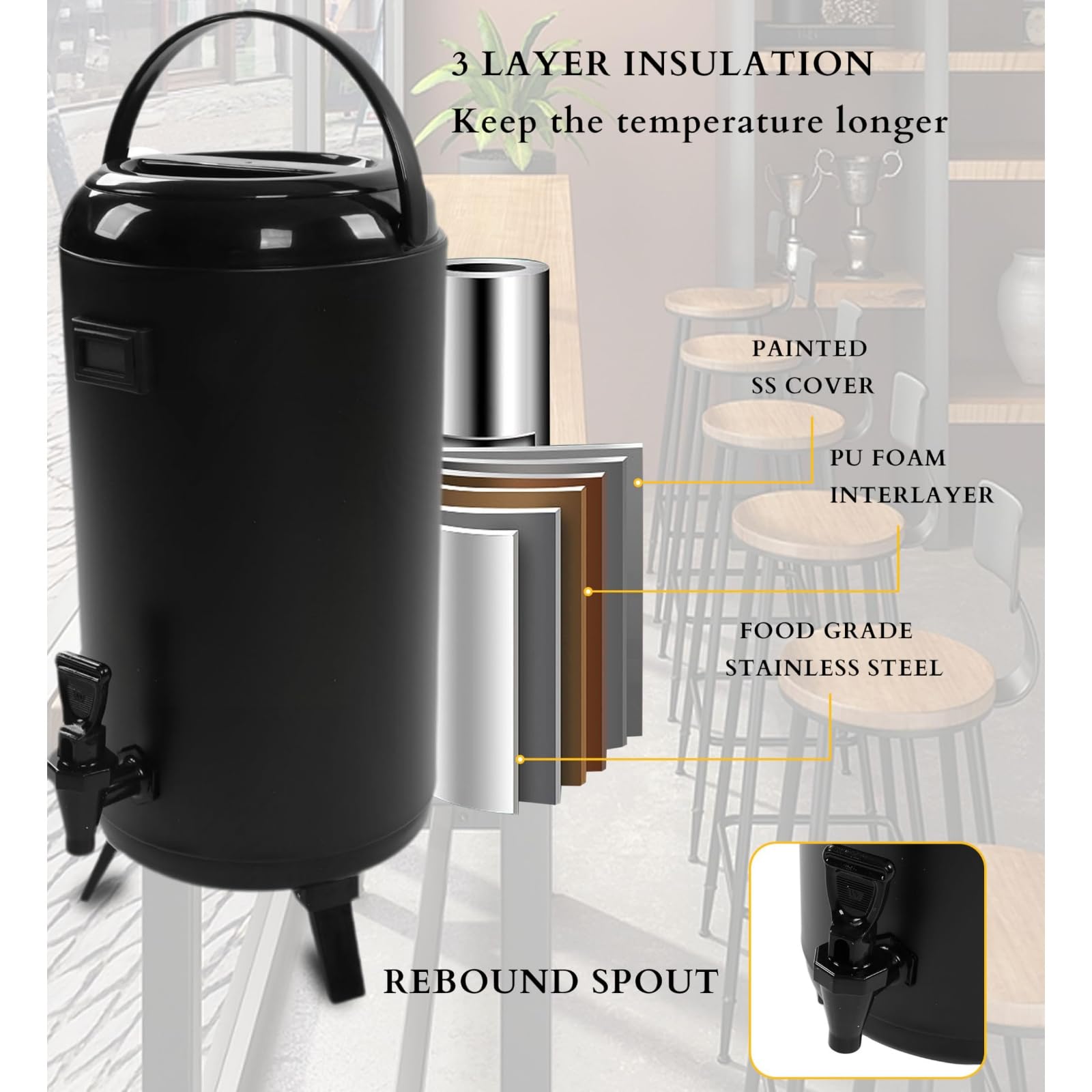 dispensador de bebidas calientes， Dispensador de bebidas calientes, Dispensador térmico aislado de bebidas frías y calientes con termómetro, Dispensadores de bebidas heladas de 12 litros, Dispensador
