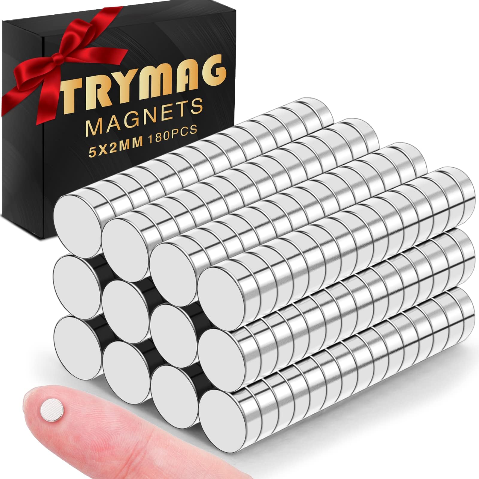 TRYMAG 180Pcs Small 0.2x0.08 Inch Strong Neodymium Magnets, Tiny Rare Earth Round Fridge Magnets for Whiteboard, Office, DIY, Science, Photo - Come with a Storage Case