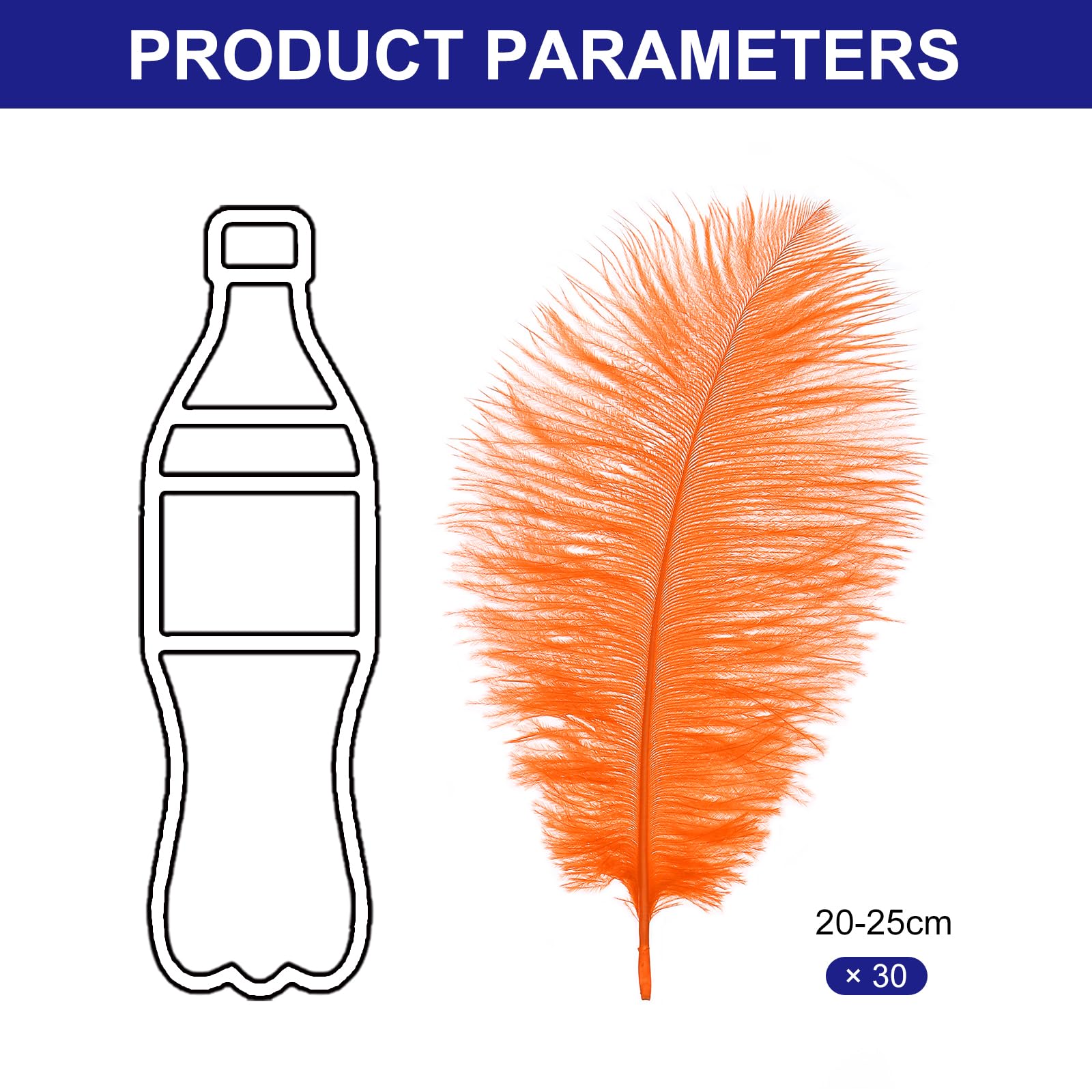 PATIKIL 30 Pcs Natural Ostrich Feathers Bulk 8-10 Inch/ 20-25 cm Large Ostrich Feathers for Crafts Home Decoration Wedding Party Vase Decor (Orange) - Image 2
