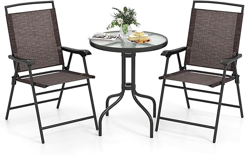 S AFSTAR Juego de 3 piezas de bistró, juego de muebles de patio para exteriores, piscina, balcón, jardín, mesa redonda para exteriores de 27.5