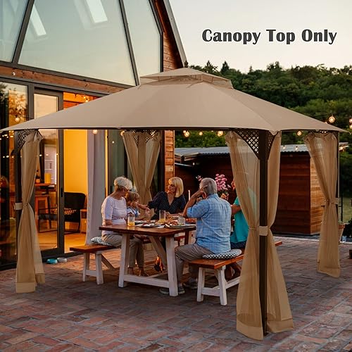Miniatura 2 de Tangkula Toldo de repuesto para cenador de 10 x 12 pies, techo de repuesto de doble nivel con ventilación de aire y orificios de drenaje, cubierta