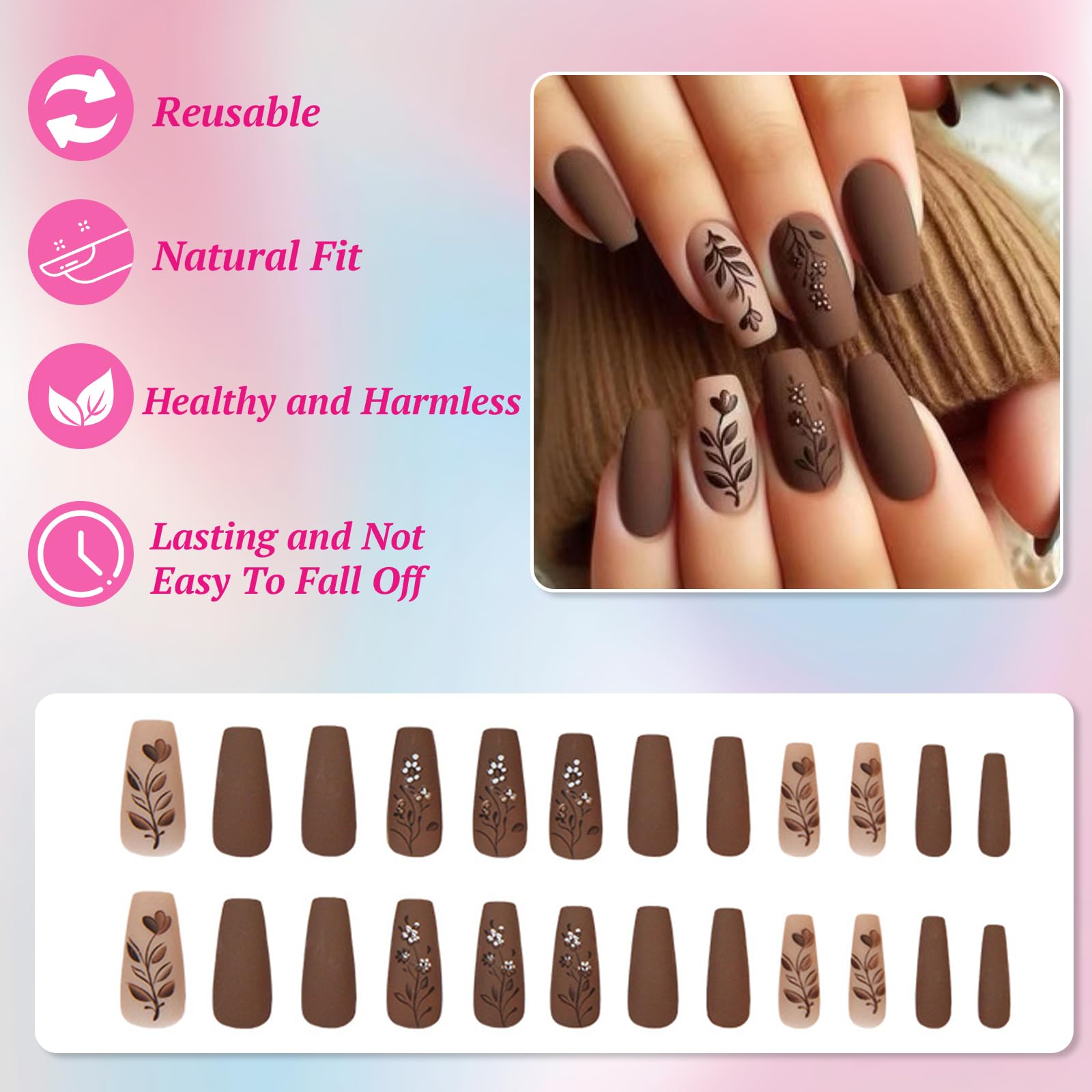 Ceboic 24Pcs Press on Nails Medium Long - Image 2