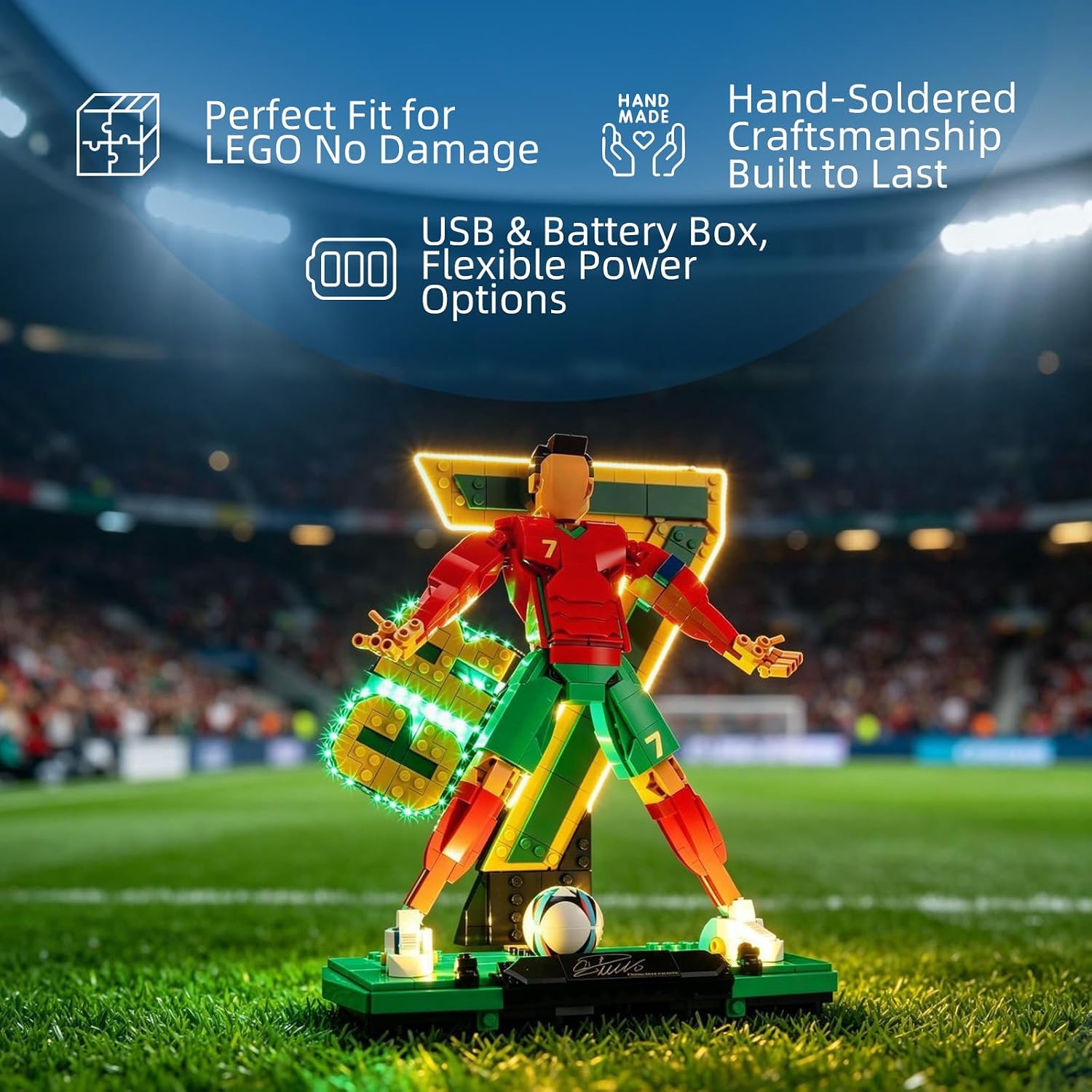 YEABRICKS LED Light for Lego-43016 Editions Cristiano Ronaldo – Soccer Legend Building Blocks Model (Building Set NOT Included) image 3