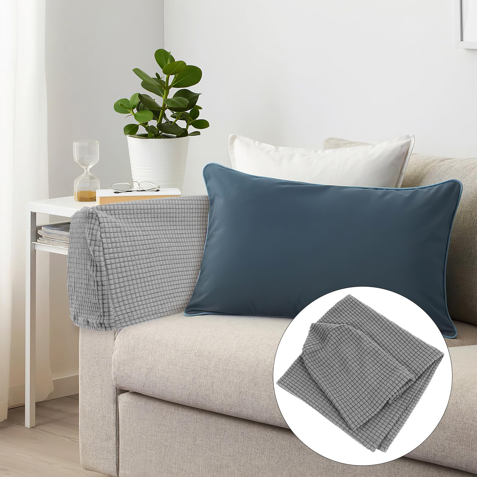 FOMIYES 2Pcs Universal Elastic Sofa Armrest Covers, Polar Fleece Slipcovers for Couch, Chair, Furniture Protector, Light Grey, 16.53 X 6.69 X 6.29 Inches