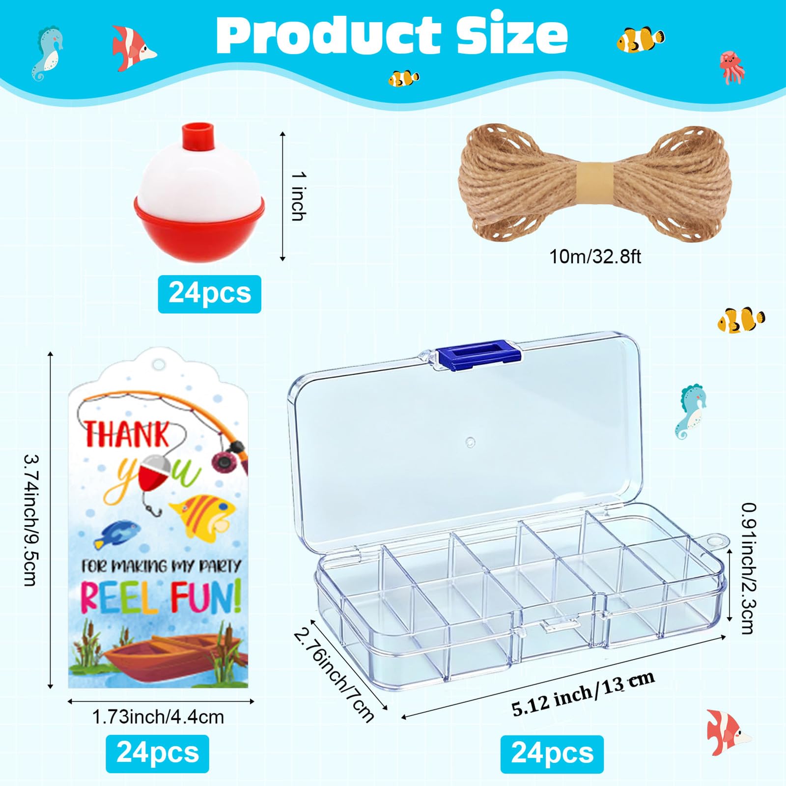 24 Set Fishing Candy Little Tackle Boxes for Birthday Party Favors with 24 Fishing Bobber 24 Thank You Cards for Making My Party Reel Fun Gone Fishing Theme Supplies Fishing