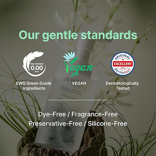 Miniatura 6 de PURELU Champú 3 en 1 para bebé, limpiador corporal sin lágrimas, jabón facial para piel sensible, gel de baño vegano, hipoalergénico, sin fragancia