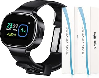 EmeTerm Smart FDA-Cleared Anti-Nausea Wristwatch Touchscreen IP67 Waterproof Morning Motion Sickness Relief Rechargeable Fast Acting Drug Free (Black - Extra 2pack Conductive Gel)