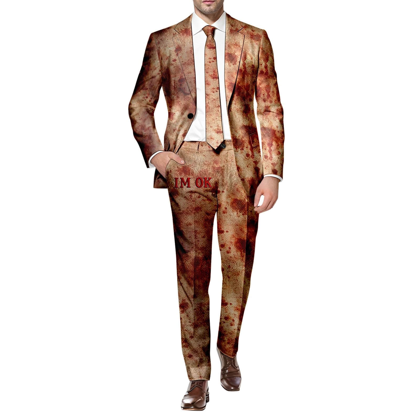 Blazer Herren Blutspritzer Horror Halloween Anzug Outfits 2-Teilig Casual V Ausschnitt und Hose Entsetzen Blutig Bedruckt Sakko Anzughose Blutiger Anzüge Festliche Hosenanzug