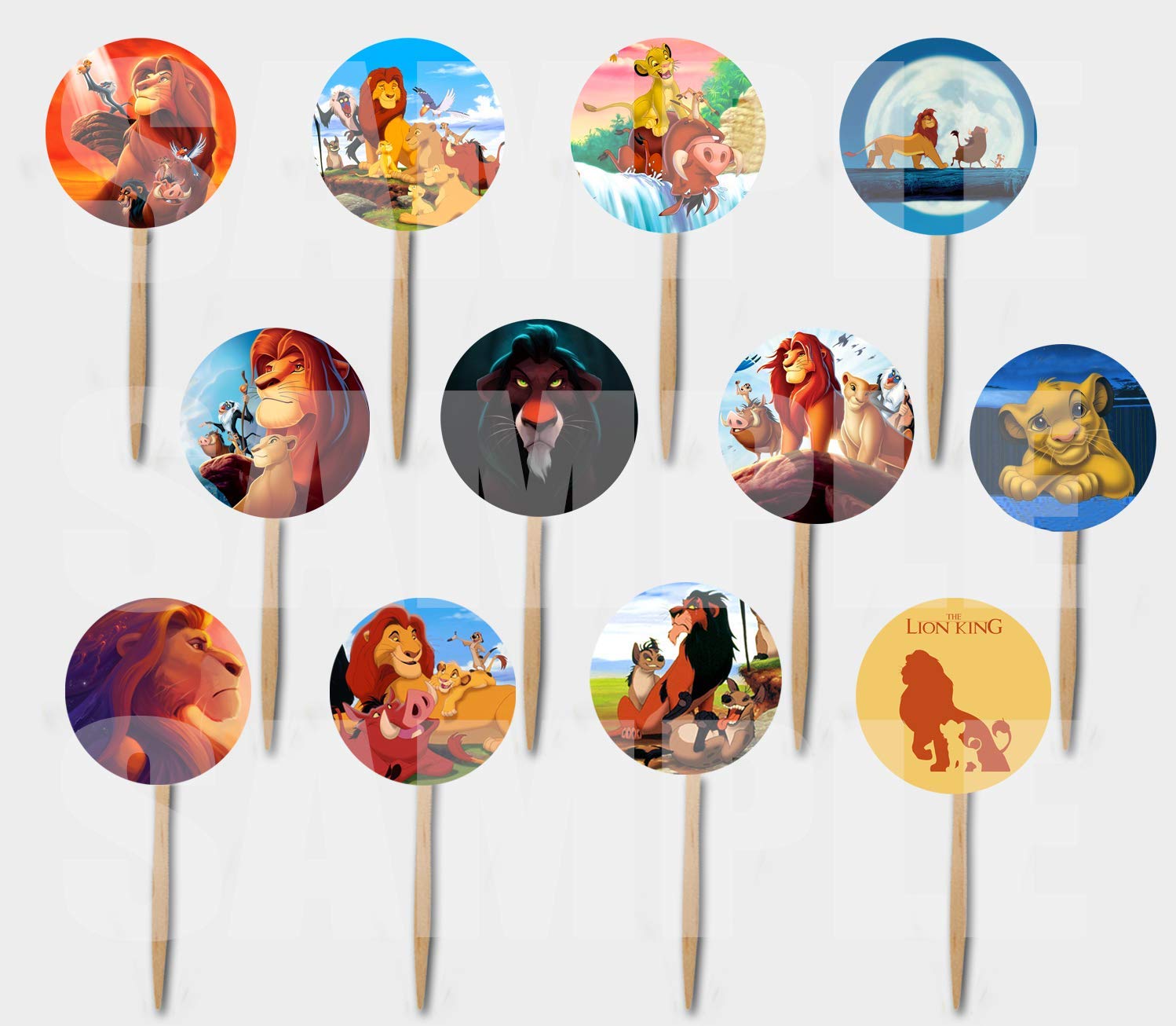 Party Over Here Lion King Cupcake Picks Double Sided Images Cake Topper 