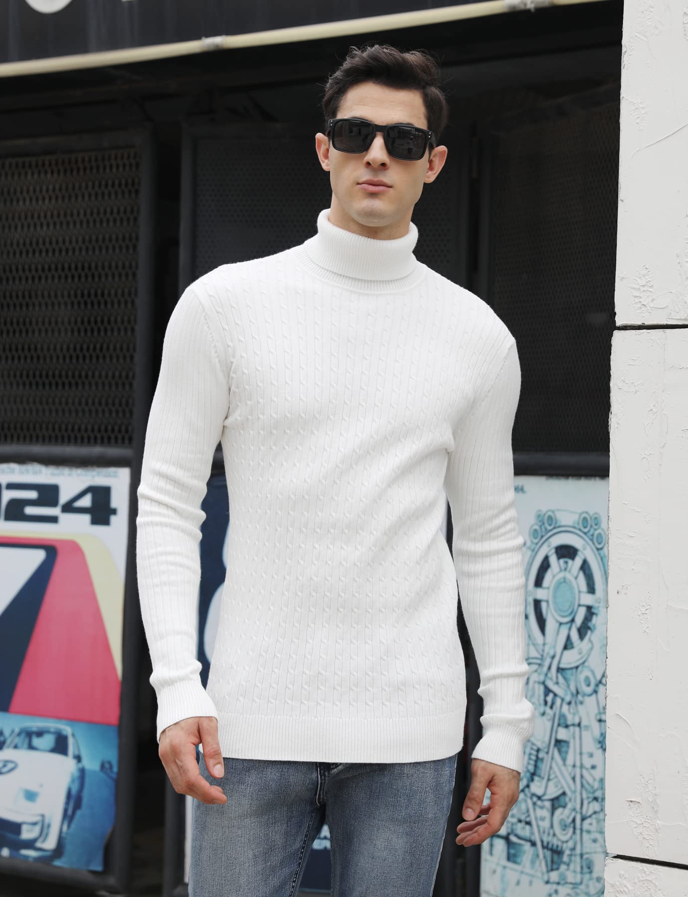 AIDEAONE Maglione Dolcevita da Uomo Maglione Casual a Costine Slim Fit a Maglia Collo Alto Pullover Dolcevita