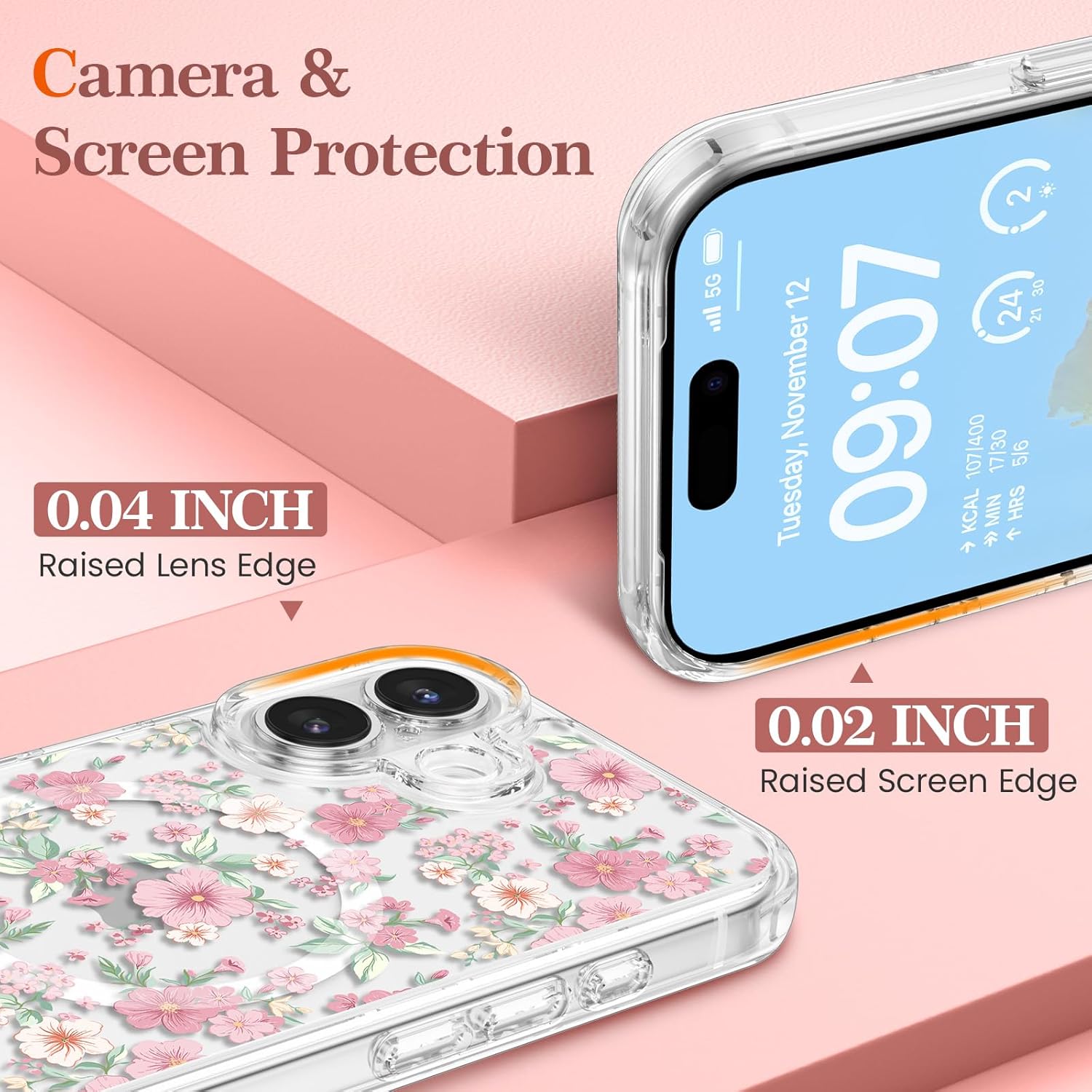 RALEAVO for iPhone 17 Case Compatible with MagSafe Clear Floral Pattern Design Cute for Girls Women Slim Magnetic Hard Back Shockproof Phone Case for iPhone 17,Pink Flowers - Image 3