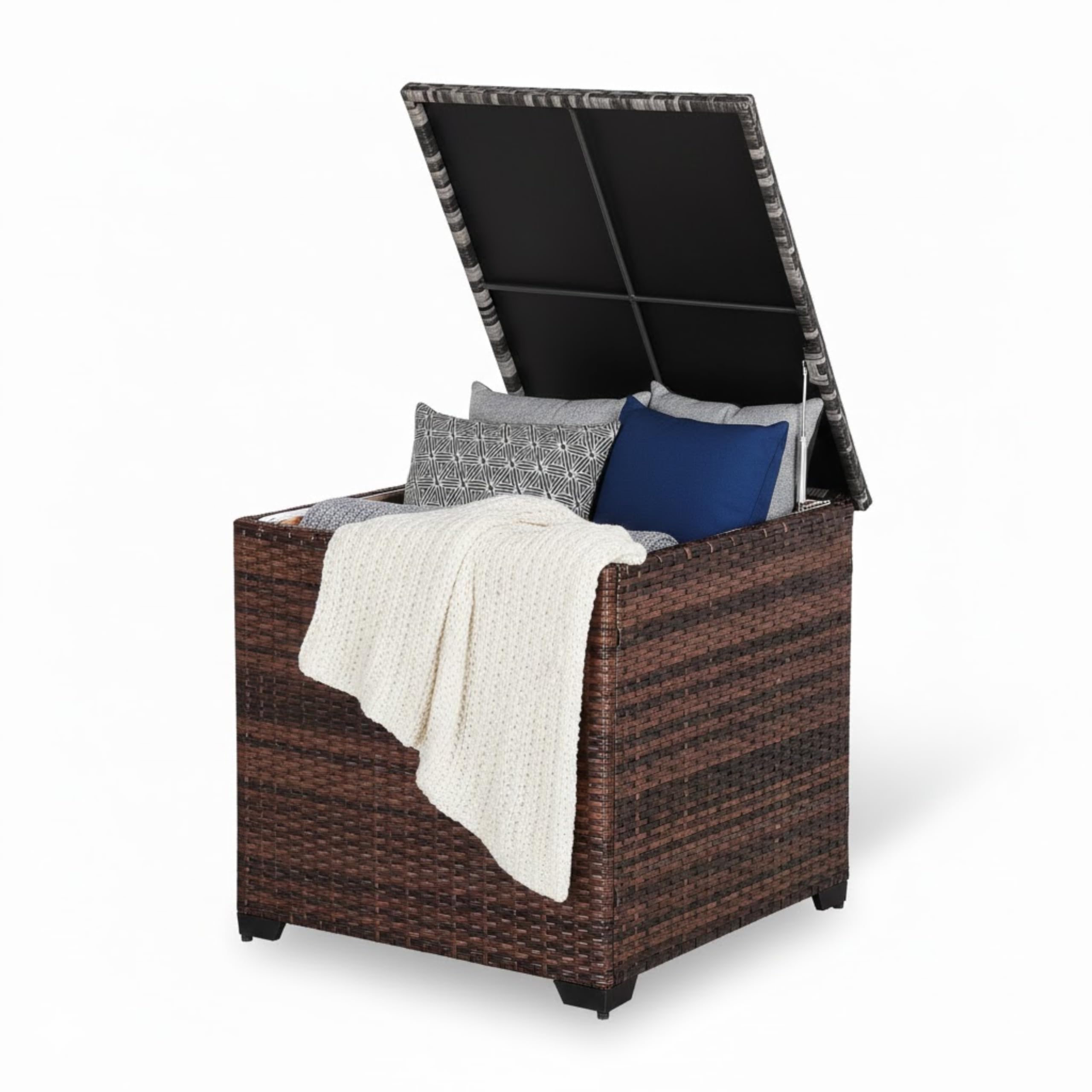 Club Rattan Outdoor Wicker Storage Box, Grey Rattan Deck Box with Lid, Waterproof Garden Cushion Container (Brown, 75x75x70 CM)