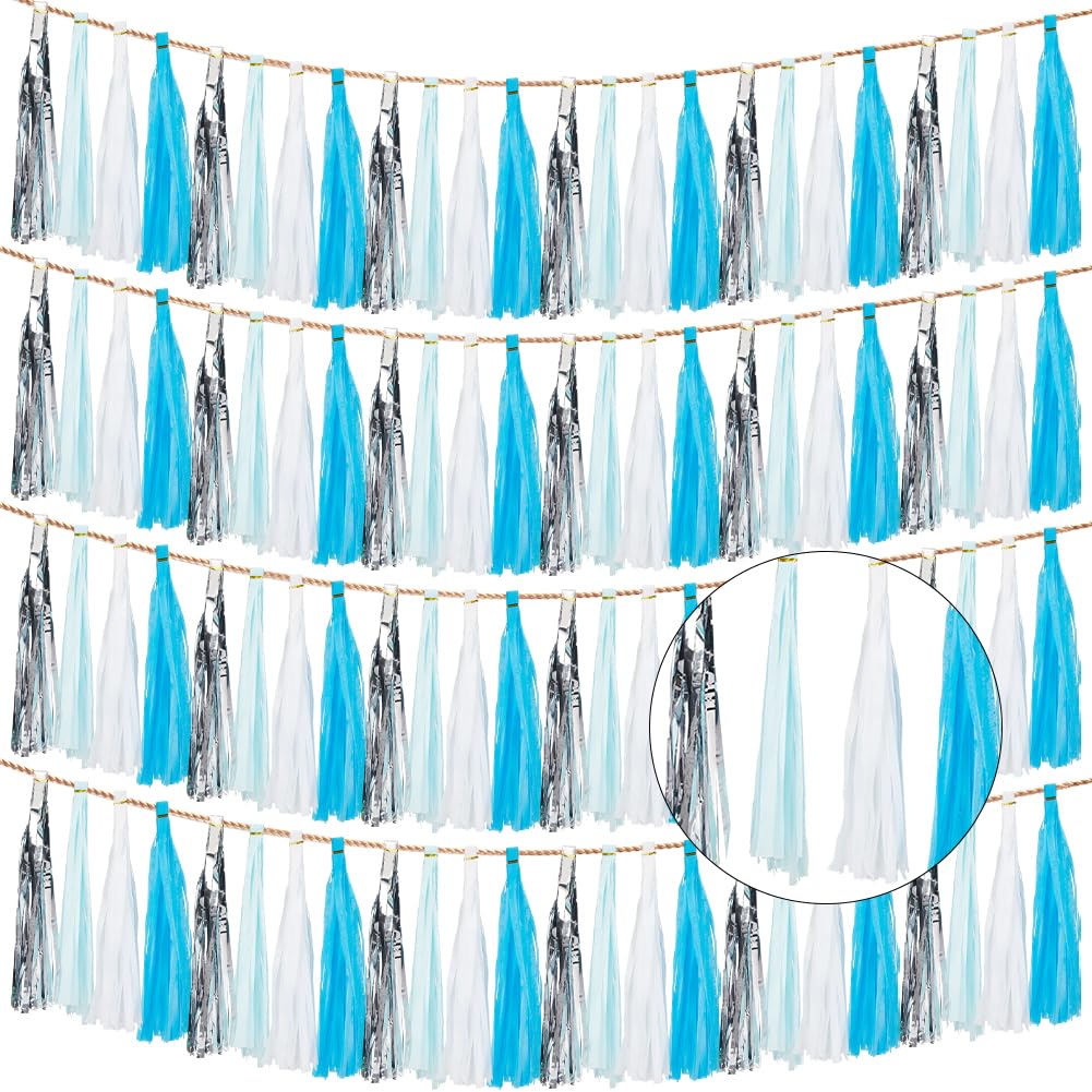 Ghirlande Di Nappe Colorate Per Feste - 4 Set Decorativi In Carta Velina Blu Per Compleanni E Matrimoni - Foto 6