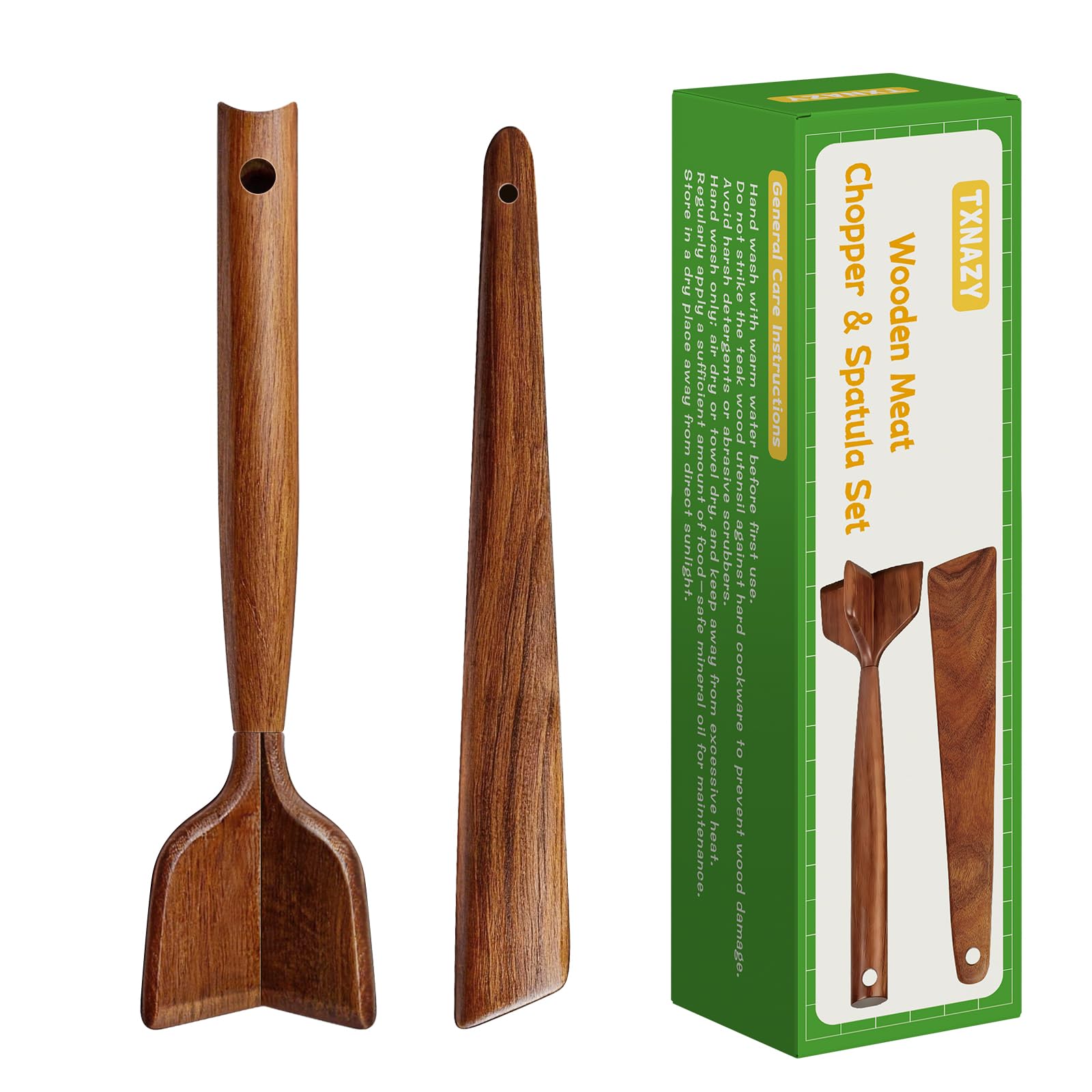 Photo 1 of ?2-Piece Durable Wooden Meat Chopper & Spatula Set | Multi-Functional Kitchen Utensils for Mashing Potatoes, Mixing Chicken & Ground Beef