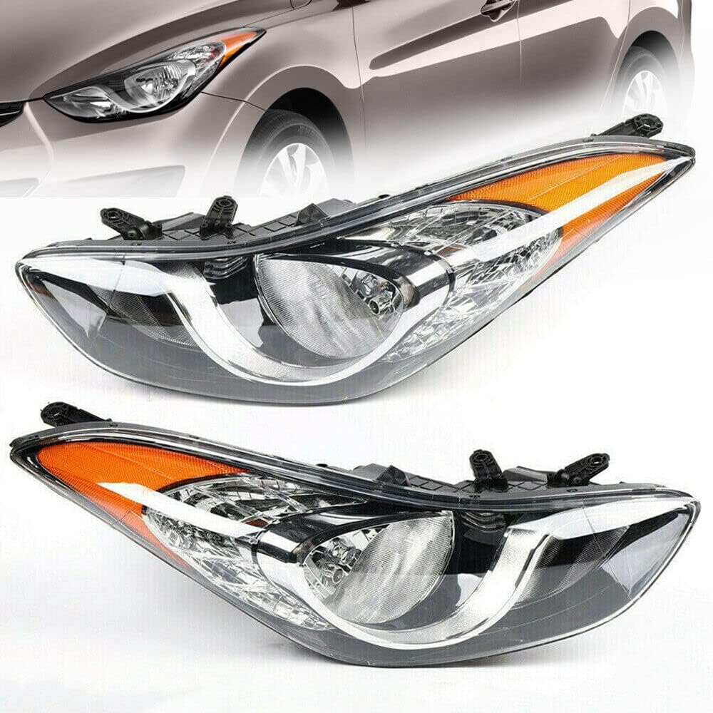 LYNICESHOP Halogen Headlight Headlamp Assembly, 92102-3Y000 for 2011 2012 2013 Hyundai Elantra 4-Door Black Housing,6-Pin Plug (Driver + Passenger Side)
