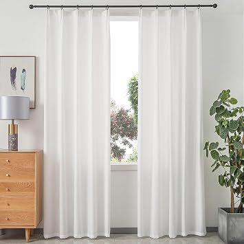White Privacy Curtains 108 Inches Long 2 Panels, Soft Velvet Non See Through Window Treatments, Opaque Light Filtering Curtains & Drapes, Pinch Pleat Floor to Ceiling Curtain with Hooks