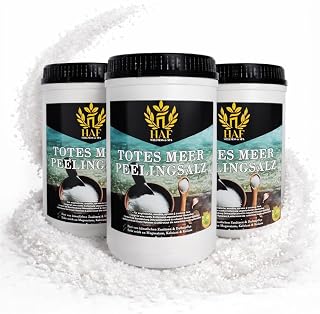 HAF® Premium Dead Sea Peeling Salt for Sensitive & Dry Skin | 3 x 1kg in Jars | Salt Peeling 100% Natural Pure from Jordan for Face and Body | Body Scrub for Sauna, Shower and Steam Bath