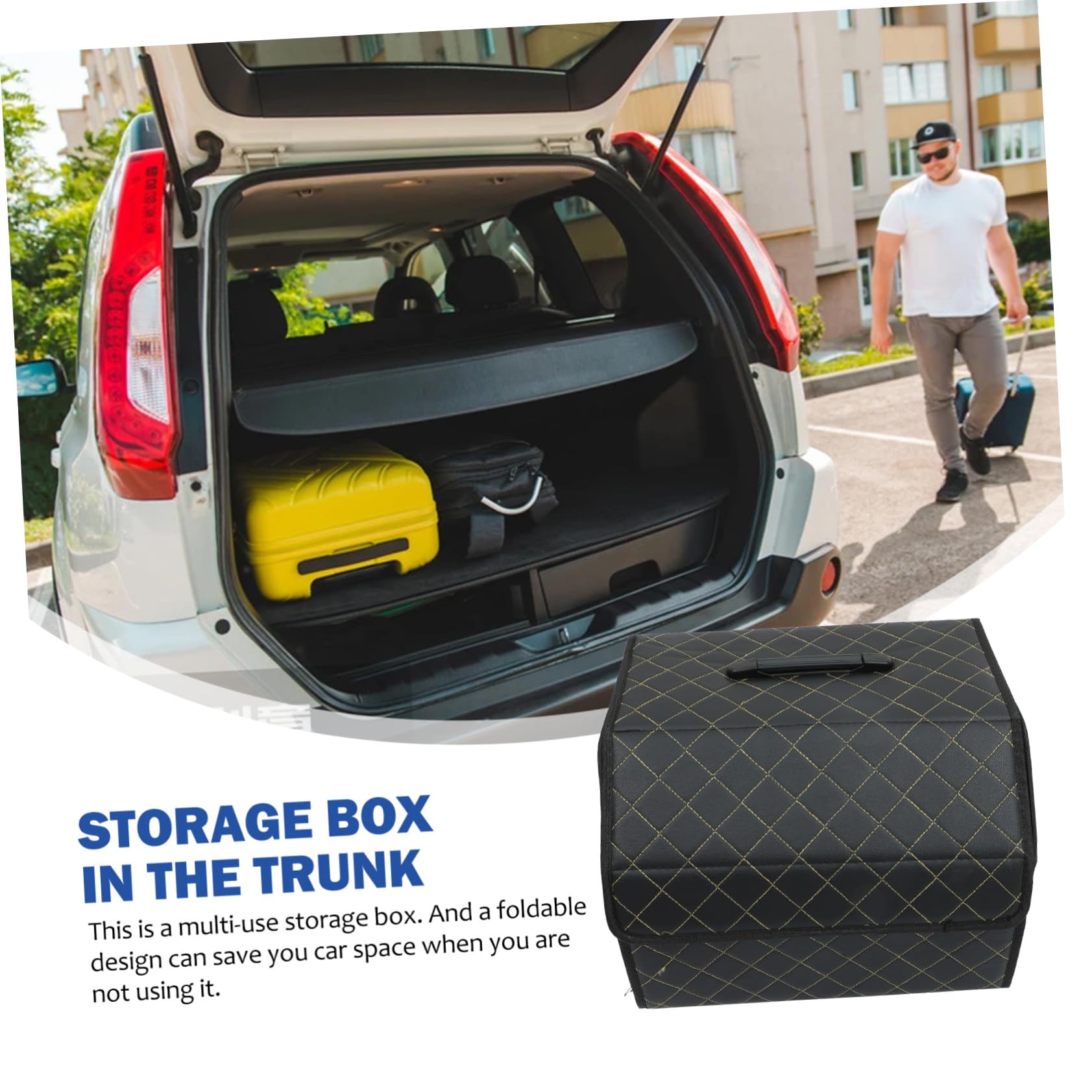 BESTYASH Organizer Scatola Cuoio Auto in Pieghevole Bagagliaio Nero | Vano Posteriore Dell’auto, Facile da Pulire e Riutilizzabile, Finitura Elegante e Raffinata
