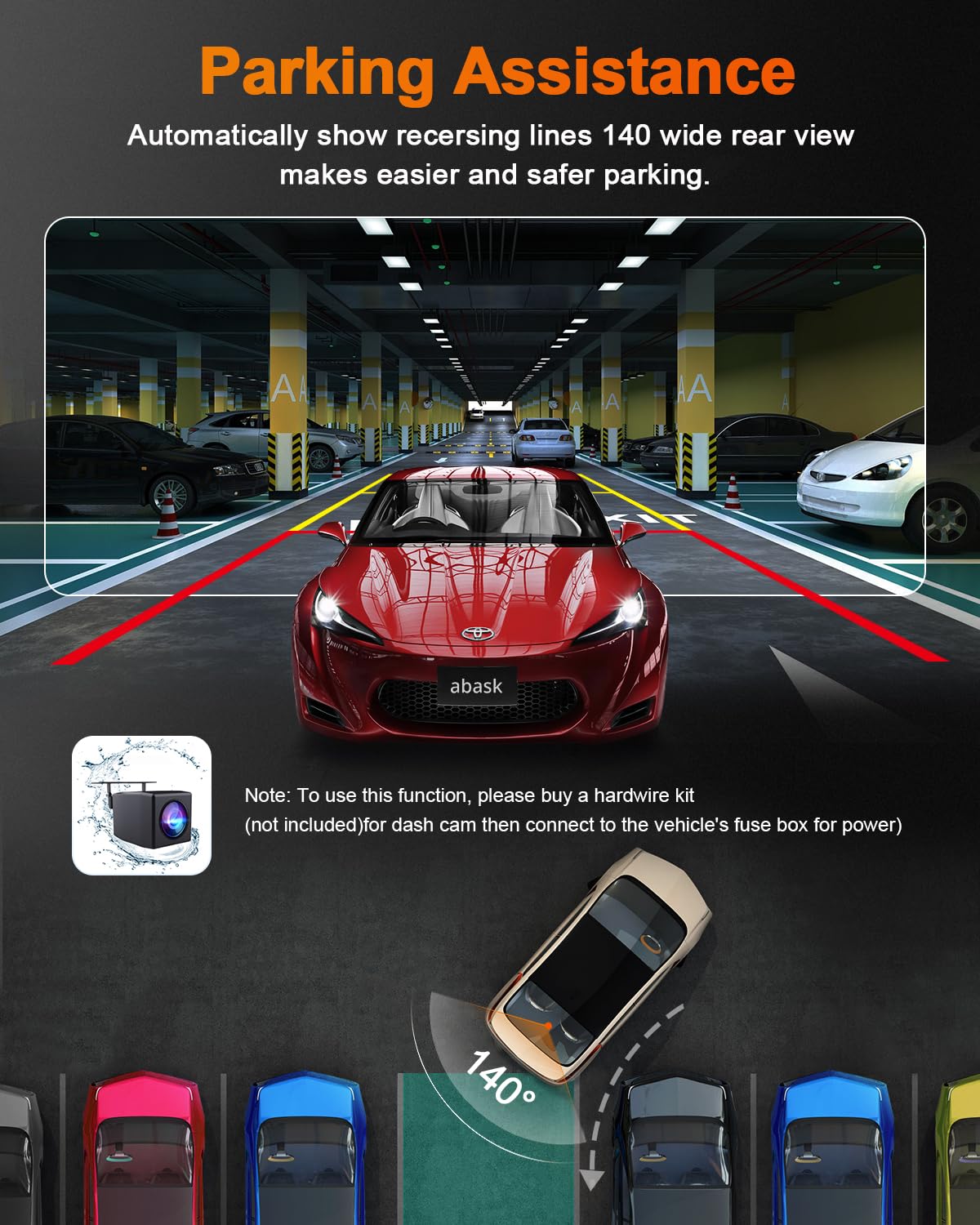 Abask Dash Cam 4K WiFi GPS 3 Canali Telecamera per Auto 4K+1080P+1080P, Visione Notturna IR, 24H Monitor di Parcheggio, Sistema di Reverse, G-Sensor, Registrazione in Loop, Grandangolare, WDR,Max 256G