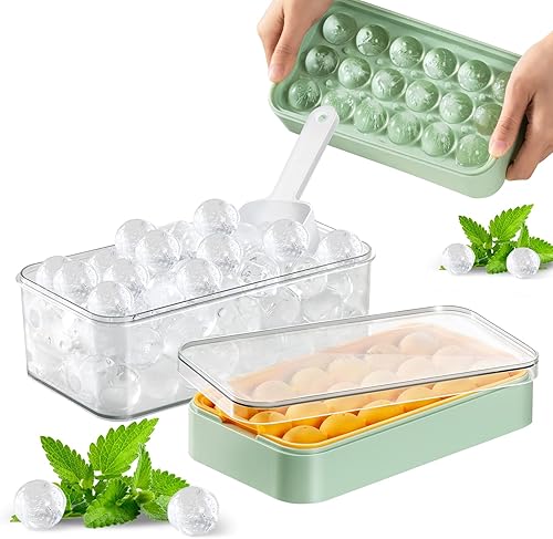 Miniatura 1 de Bandeja de cubitos de hielo bandejas redondas de silicona para congelador con tapa y contenedor molde de hielo apilable sin bisfenol A con tapa