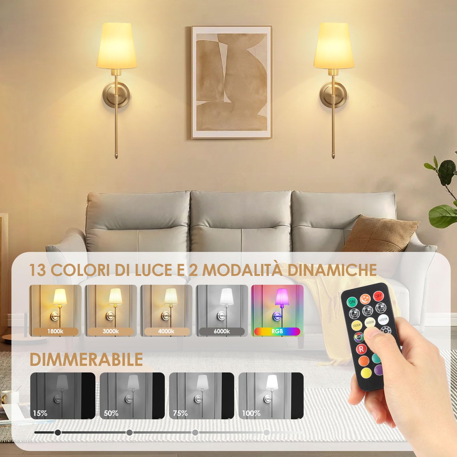 ENCOFT Lampada da Parete Senza Fili 4000mAh Applique da Parete Interno Dimmerabile Luci LED Senza Filo Moderno Applique Senza Fili da Muro Lampade Senza Corrente(Nero Caldo