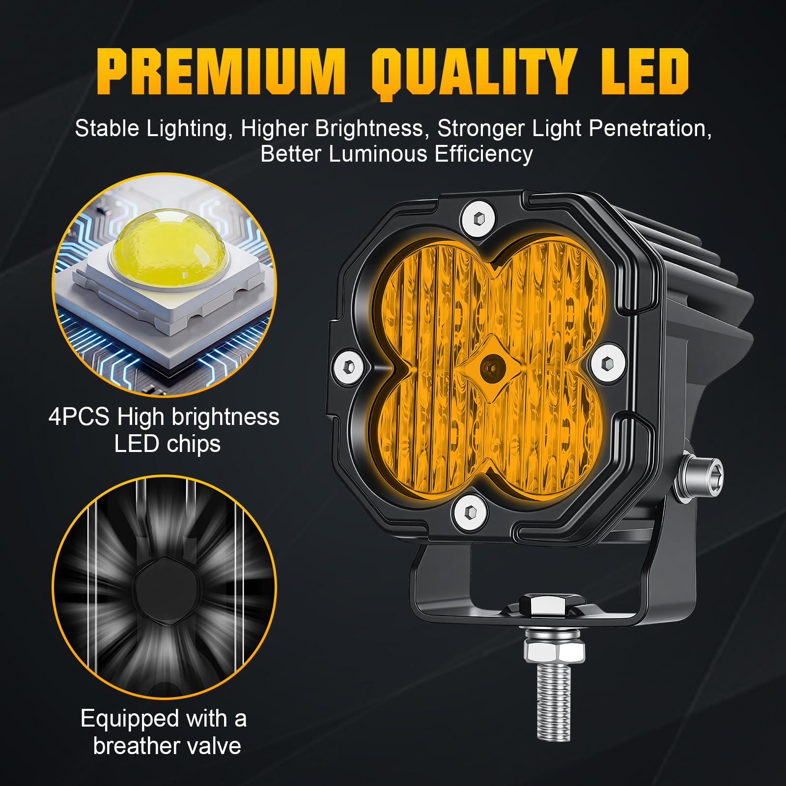 RIGIDON 4 szt. Kwadratowy reflektor roboczy led, 3 cale 30 W 3000 LM 12 V 24 V dalekiego zasięgu, reflektor LED Floodlights do samochodów ciężarowych 4x4 offroad ciężarówka SUV ATV ciągnik łodzi