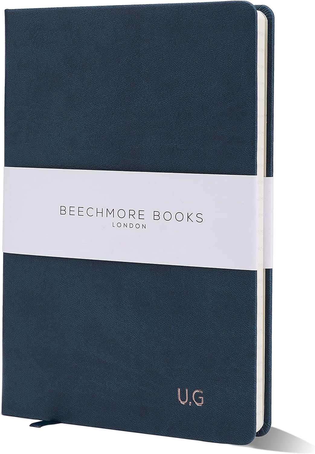Beechmore BooksMonogram Dotted Notebook - A5 Blue | Premium Hardcover Journal with Vegan Leather Thick 160gsm Cream Paper | Professional Bullet Notebook | Gift Box For Artists, Planners & Designers