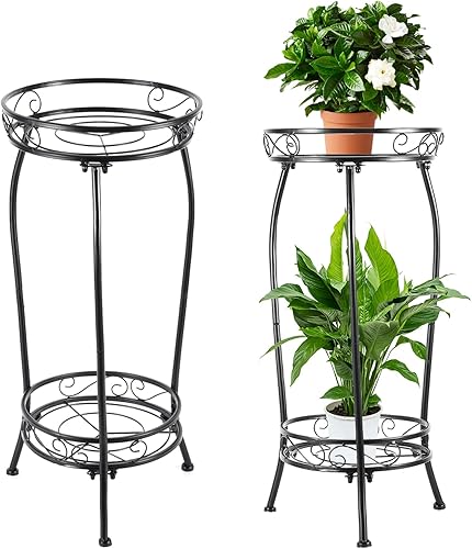 Vista 15 de Soporte para plantas para interiores y exteriores, 2 niveles de 27 pulgadas de alto, soporte de metal para maceta, soporte resistente para plantas